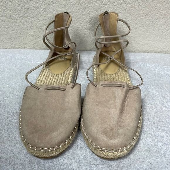 Eileen Fisher Lace Up Espadrille Sandals Lee Beige Tan Suede DIY Needs Repair 9 - Picture 2 of 11